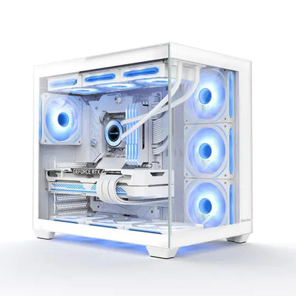 Huntkey S980 Tornado Full View Gaming PC Case | ATX/M-ATX/Mini-ITX Support | Dual Tempered Glass Panels | 10 Fan Slots & 360mm Liquid Cooling Ready | 400mm GPU Compatible (Fans Not Included)