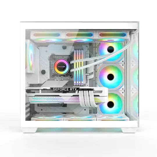 Huntkey S980 Tornado Full View Gaming PC Case | ATX/M-ATX/Mini-ITX Support | Dual Tempered Glass Panels | 10 Fan Slots & 360mm Liquid Cooling Ready | 400mm GPU Compatible (Fans Not Included)