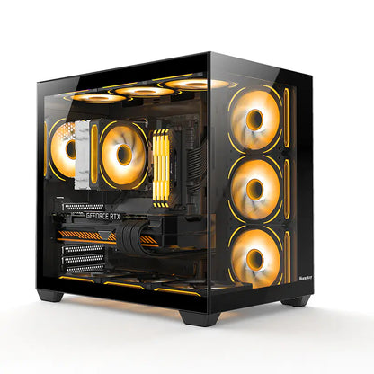 Huntkey S980 Tornado Full View Gaming PC Case | ATX/M-ATX/Mini-ITX Support | Dual Tempered Glass Panels | 10 Fan Slots & 360mm Liquid Cooling Ready | 400mm GPU Compatible (Fans Not Included)