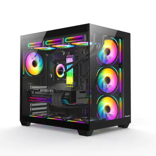 Huntkey S980 Tornado Full View Gaming PC Case | ATX/M-ATX/Mini-ITX Support | Dual Tempered Glass Panels | 10 Fan Slots & 360mm Liquid Cooling Ready | 400mm GPU Compatible (Fans Not Included)