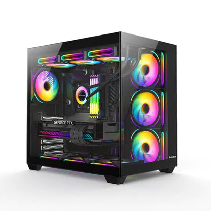 Huntkey S980 Tornado Full View Gaming PC Case | ATX/M-ATX/Mini-ITX Support | Dual Tempered Glass Panels | 10 Fan Slots & 360mm Liquid Cooling Ready | 400mm GPU Compatible (Fans Not Included)