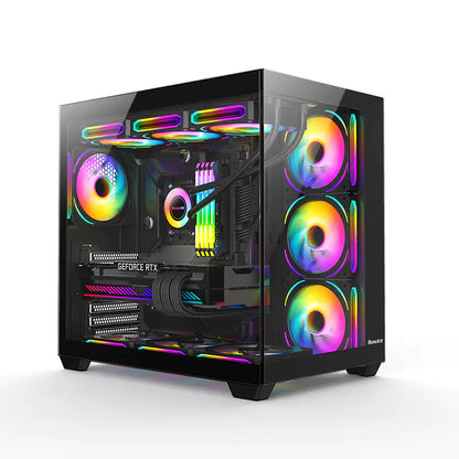 Huntkey S980 Tornado Full View Gaming PC Case | ATX/M-ATX/Mini-ITX Support | Dual Tempered Glass Panels | 10 Fan Slots & 360mm Liquid Cooling Ready | 400mm GPU Compatible (Fans Not Included)