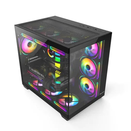 Huntkey S980 Tornado Full View Gaming PC Case | ATX/M-ATX/Mini-ITX Support | Dual Tempered Glass Panels | 10 Fan Slots & 360mm Liquid Cooling Ready | 400mm GPU Compatible (Fans Not Included)