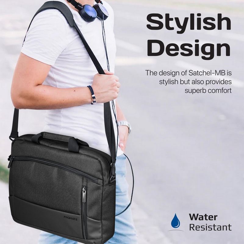 Promate Satchel-MB | 15.6″ Laptop Messenger Bag with Water-Resistant Padded Compartment & Multiple Pockets