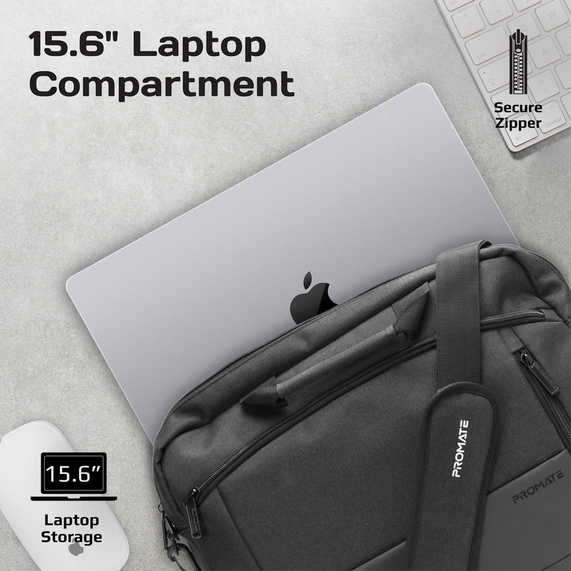 Promate Satchel-MB | 15.6″ Laptop Messenger Bag with Water-Resistant Padded Compartment & Multiple Pockets
