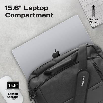 Promate Satchel-MB | 15.6″ Laptop Messenger Bag with Water-Resistant Padded Compartment & Multiple Pockets