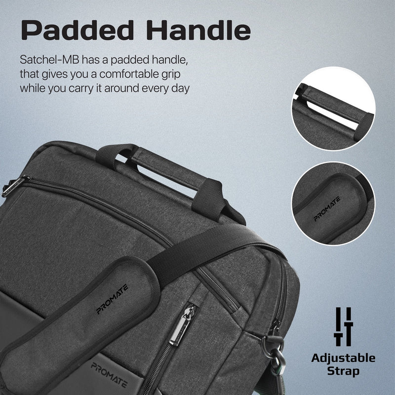 Promate Satchel-MB | 15.6″ Laptop Messenger Bag with Water-Resistant Padded Compartment & Multiple Pockets