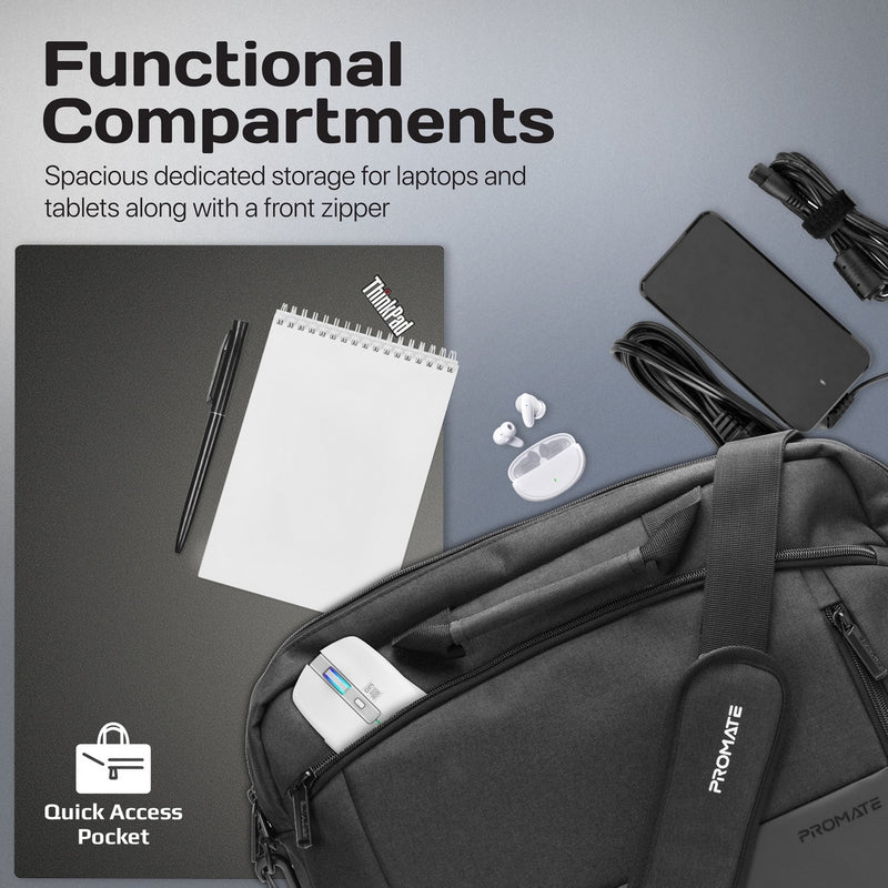 Promate Satchel-MB | 15.6″ Laptop Messenger Bag with Water-Resistant Padded Compartment & Multiple Pockets