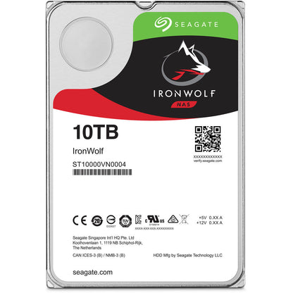 Seagate IronWolf 10TB NAS HDD – 3.5" SATA 6Gb/s, 7200 RPM, 256MB Cache, 180TB/yr Workload, CMR, RV Sensors