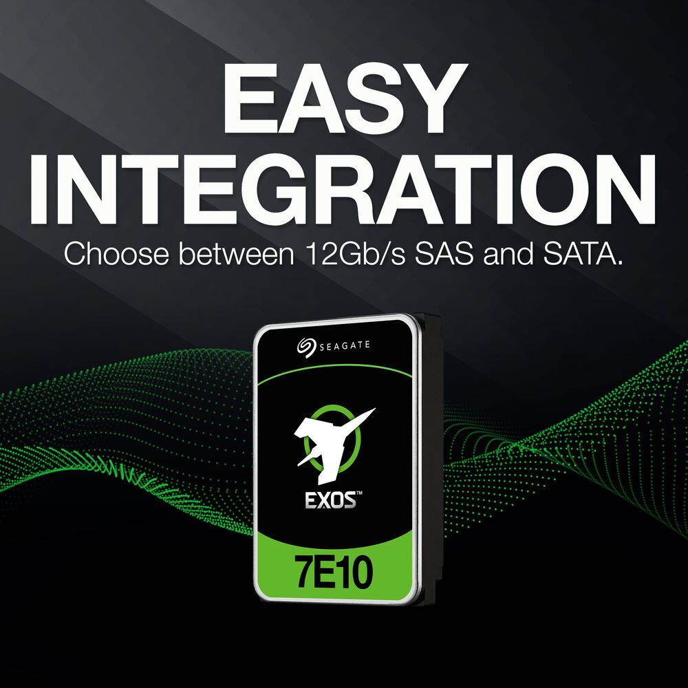 Seagate Exos 7E10 Enterprise HDD – 10TB, 7200 RPM, SATA/SAS, 550TB/yr Workload, 2M Hours MTBF