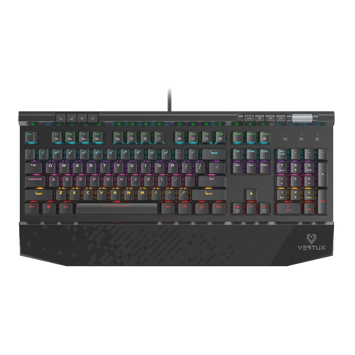 Vertux Tungsten Hyper Action Mechanical Gaming Keyboard – Black Switches, Rainbow LED Backlight, 50 Million Keystrokes.EN/AR