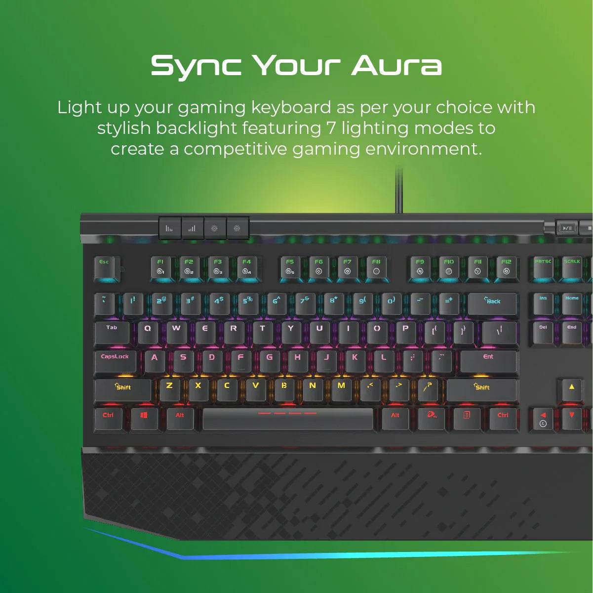 Vertux Tungsten Hyper Action Mechanical Gaming Keyboard – Black Switches, Rainbow LED Backlight, 50 Million Keystrokes.EN/AR
