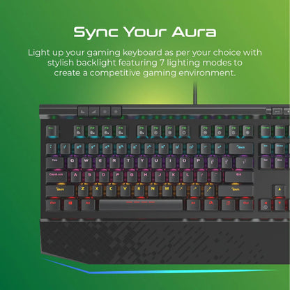 Vertux Tungsten Hyper Action Mechanical Gaming Keyboard – Black Switches, Rainbow LED Backlight, 50 Million Keystrokes.EN/AR