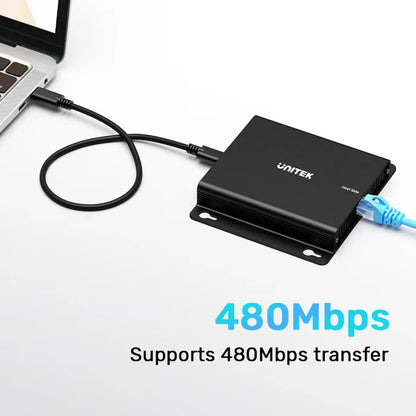 UNITEK 150 m USB Extender Over Ethernet with 4-Port USB Hub | Long-Range USB Signal Booster | Cat5e/6 Support | Plug-and-Play Expansion for USB Devices
