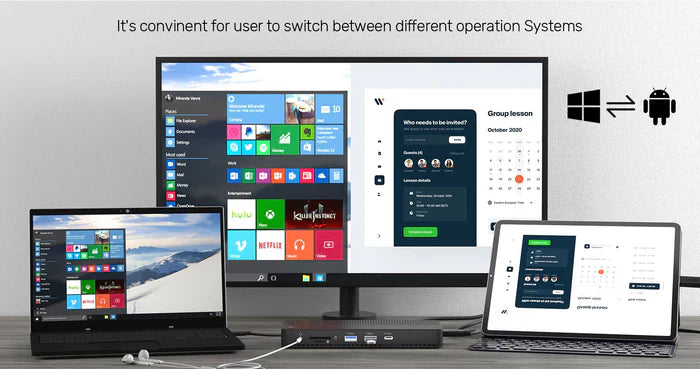 UNITEK USB-C 4K KVM Docking Station | 100W PD | 4K@60Hz HDMI | 10Gbps Data Transfer | Gigabit Ethernet | SD/MicroSD Reader | One-Button Switch for 2 Computers