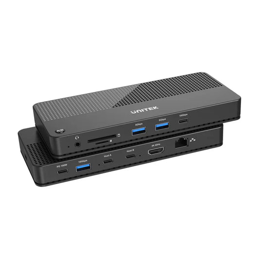 UNITEK USB-C 4K KVM Docking Station | 100W PD | 4K@60Hz HDMI | 10Gbps Data Transfer | Gigabit Ethernet | SD/MicroSD Reader | One-Button Switch for 2 Computers