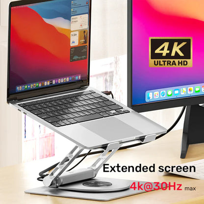 UNITEK Laptop Stand with Detachable USB-C Hub | Adjustable Ergonomic Laptop Holder with Integrated USB-C Hub (HDMI | USB Ports | SD/TF Card Reader | Ethernet)