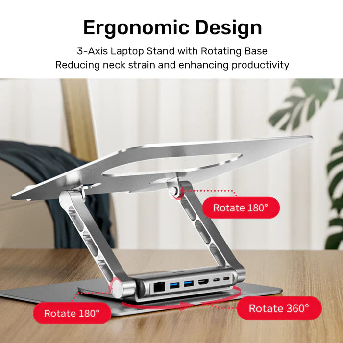 UNITEK Laptop Stand with Detachable USB-C Hub | Adjustable Ergonomic Laptop Holder with Integrated USB-C Hub (HDMI | USB Ports | SD/TF Card Reader | Ethernet)