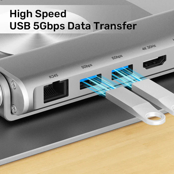 UNITEK Laptop Stand with Detachable USB-C Hub | Adjustable Ergonomic Laptop Holder with Integrated USB-C Hub (HDMI | USB Ports | SD/TF Card Reader | Ethernet)