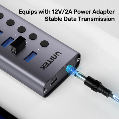 UNITEK 7-in-1 Individual Switches USB Hub | Multi-Port USB Expansion with On/Off Switches for Each Port | USB-A & USB-C Connectivity