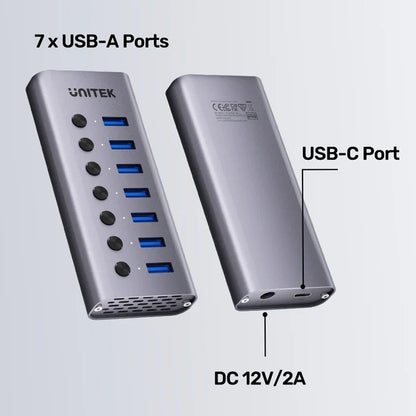 UNITEK 7-in-1 Individual Switches USB Hub | Multi-Port USB Expansion with On/Off Switches for Each Port | USB-A & USB-C Connectivity