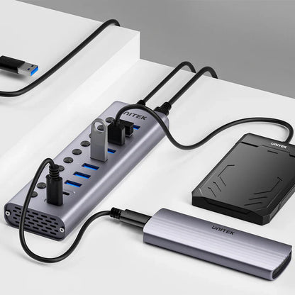 UNITEK 10-in-1 USB Hub with Individual Switches | Multi-Port USB Expansion with On/Off Control for Each Port | USB-A Connectivity | LED Indicators