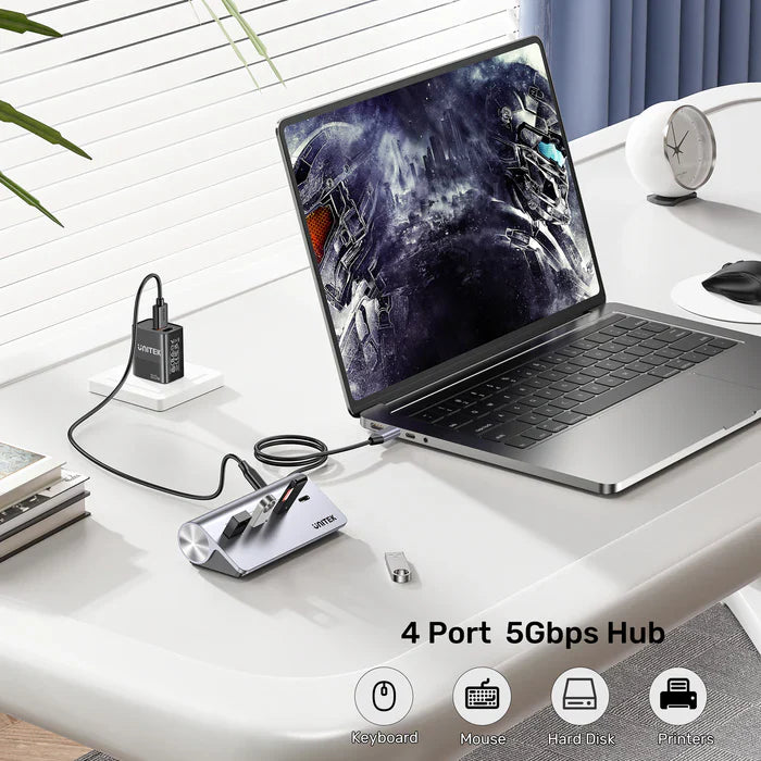 UNITEK uHUB Q4 USB-C Hub 4-in-1 | 10Gbps USB Data Transfer Hub with Aluminum Body | Plug & Play USB Expansion for Windows & macOS