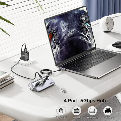 UNITEK uHUB Q4 USB-C Hub 4-in-1 | 10Gbps USB Data Transfer Hub with Aluminum Body | Plug & Play USB Expansion for Windows & macOS