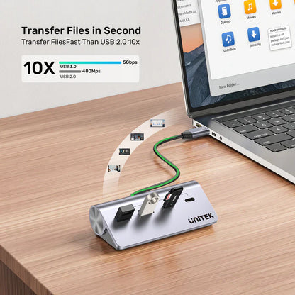 UNITEK uHUB Q4 USB-C Hub 4-in-1 | 10Gbps USB Data Transfer Hub with Aluminum Body | Plug & Play USB Expansion for Windows & macOS