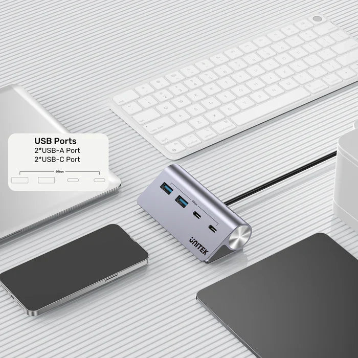 UNITEK uHUB Q4 USB-C Hub 4-in-1 | 10Gbps USB Data Transfer Hub with Aluminum Body | Plug & Play USB Expansion for Windows & macOS
