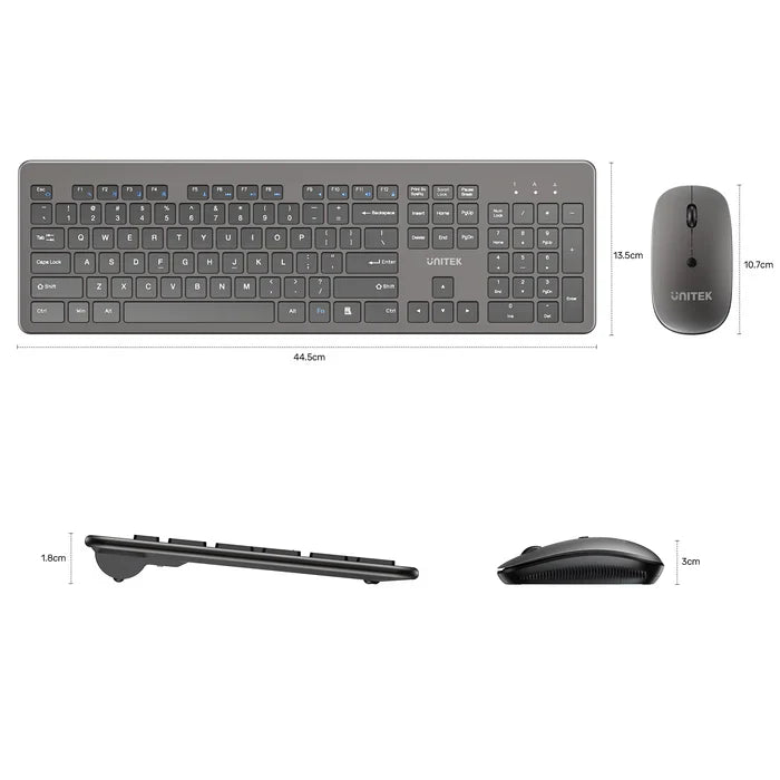UNITEK SlimDuo Wireless Keyboard and Mouse Combo | 2.4GHz Full-Size Silent Keyboard & 1600 DPI Mouse | USB Plug & Play | Windows/Mac/Linux