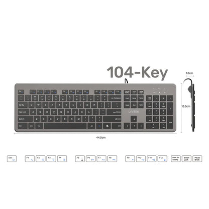 UNITEK SlimTap 104-Key Wired Keyboard | Ultra-Slim Full-Size Layout | Silent Typing | Ergonomic Raised Design | USB-A Connection | Space Gray