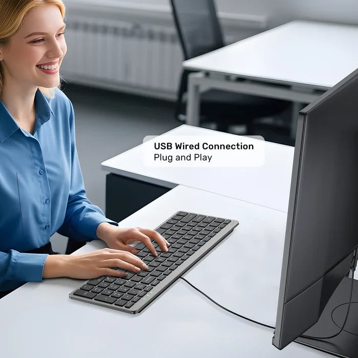 UNITEK Ultra Light Wired Keyboard | 99 Silent Keys | Low Profile Ergonomic Design | Plug and Play USB-C Keyboard with USB-A Adapter for Home | Office and Business Use