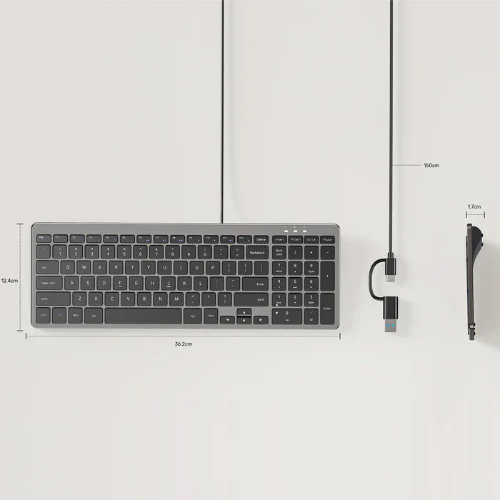 UNITEK Ultra Light Wired Keyboard | 99 Silent Keys | Low Profile Ergonomic Design | Plug and Play USB-C Keyboard with USB-A Adapter for Home | Office and Business Use