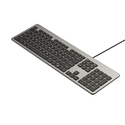 UNITEK SlimTap 104-Key Wired Keyboard | Ultra-Slim Full-Size Layout | Silent Typing | Ergonomic Raised Design | USB-A Connection | Space Gray