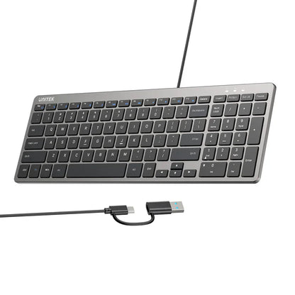 UNITEK Ultra Light Wired Keyboard | 99 Silent Keys | Low Profile Ergonomic Design | Plug and Play USB-C Keyboard with USB-A Adapter for Home | Office and Business Use