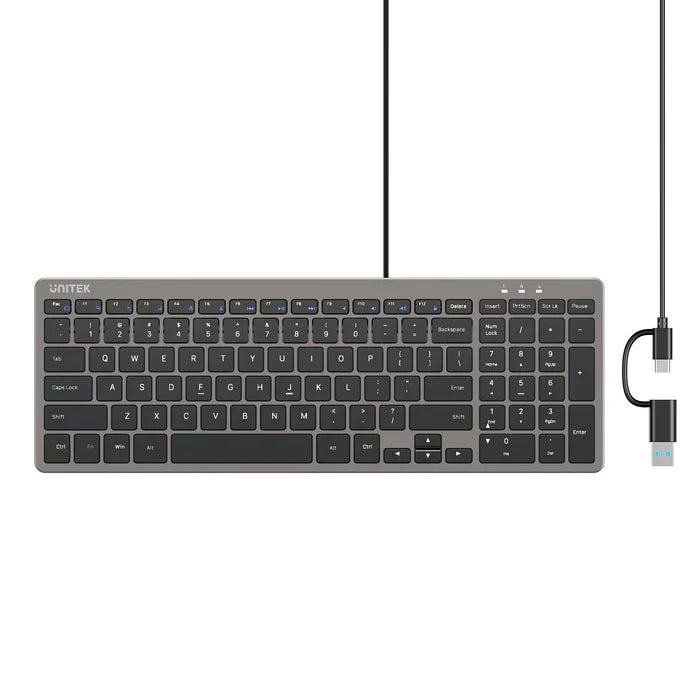 UNITEK Ultra Light Wired Keyboard | 99 Silent Keys | Low Profile Ergonomic Design | Plug and Play USB-C Keyboard with USB-A Adapter for Home | Office and Business Use