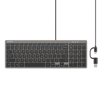 UNITEK Ultra Light Wired Keyboard | 99 Silent Keys | Low Profile Ergonomic Design | Plug and Play USB-C Keyboard with USB-A Adapter for Home | Office and Business Use