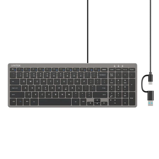 UNITEK Ultra Light Wired Keyboard | 99 Silent Keys | Low Profile Ergonomic Design | Plug and Play USB-C Keyboard with USB-A Adapter for Home | Office and Business Use