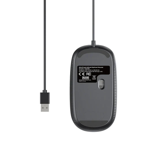 UNITEK SlimTrack Wired Optical Mouse | 1600 DPI | Silent Click | USB-A Plug & Play | Ergonomic Ambidextrous Design | Space Gray