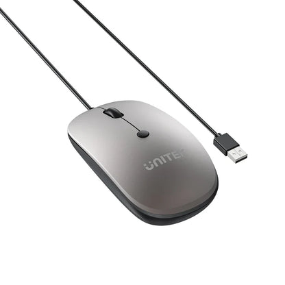 UNITEK SlimTrack Wired Optical Mouse | 1600 DPI | Silent Click | USB-A Plug & Play | Ergonomic Ambidextrous Design | Space Gray