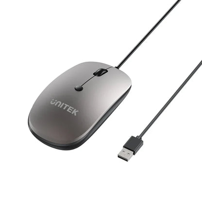 UNITEK SlimTrack Wired Optical Mouse | 1600 DPI | Silent Click | USB-A Plug & Play | Ergonomic Ambidextrous Design | Space Gray