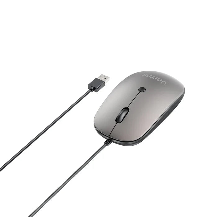 UNITEK SlimTrack Wired Optical Mouse | 1600 DPI | Silent Click | USB-A Plug & Play | Ergonomic Ambidextrous Design | Space Gray