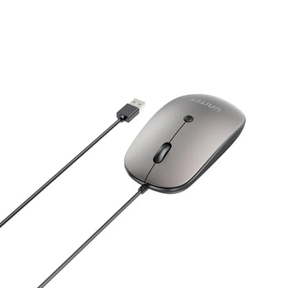 UNITEK SlimTrack Wired Optical Mouse | 1600 DPI | Silent Click | USB-A Plug & Play | Ergonomic Ambidextrous Design | Space Gray