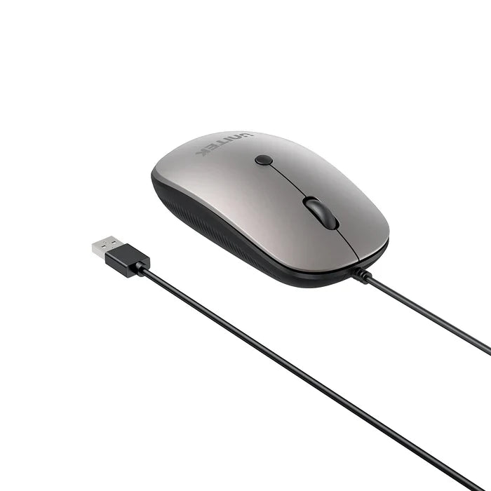 UNITEK SlimTrack Wired Optical Mouse | 1600 DPI | Silent Click | USB-A Plug & Play | Ergonomic Ambidextrous Design | Space Gray