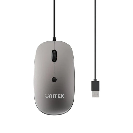 UNITEK SlimTrack Wired Optical Mouse | 1600 DPI | Silent Click | USB-A Plug & Play | Ergonomic Ambidextrous Design | Space Gray