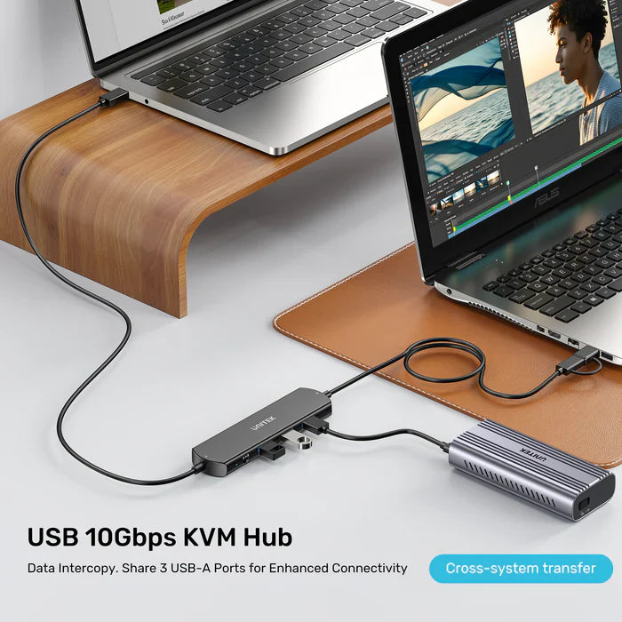 UNITEK 10Gbps USB KVM Switch Hub | Dual PC USB Sharing Device with 3 USB-A Ports | One-Button Switching | High-Speed Data Transfer | Plug & Play