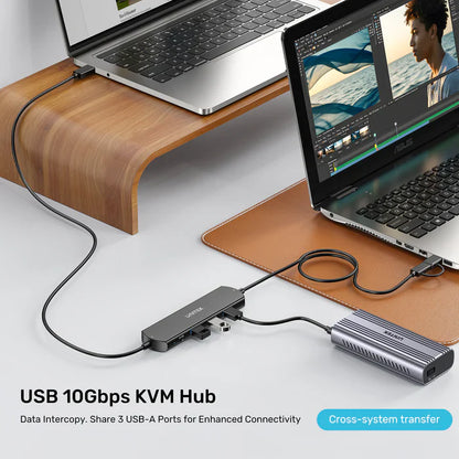 UNITEK 10Gbps USB KVM Switch Hub | Dual PC USB Sharing Device with 3 USB-A Ports | One-Button Switching | High-Speed Data Transfer | Plug & Play