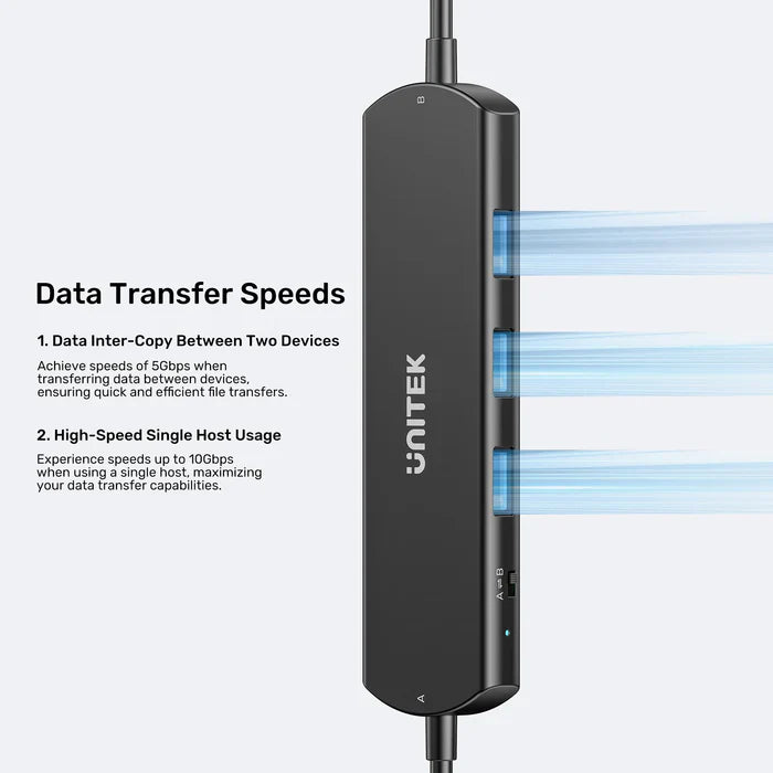 UNITEK 10Gbps USB KVM Switch Hub | Dual PC USB Sharing Device with 3 USB-A Ports | One-Button Switching | High-Speed Data Transfer | Plug & Play