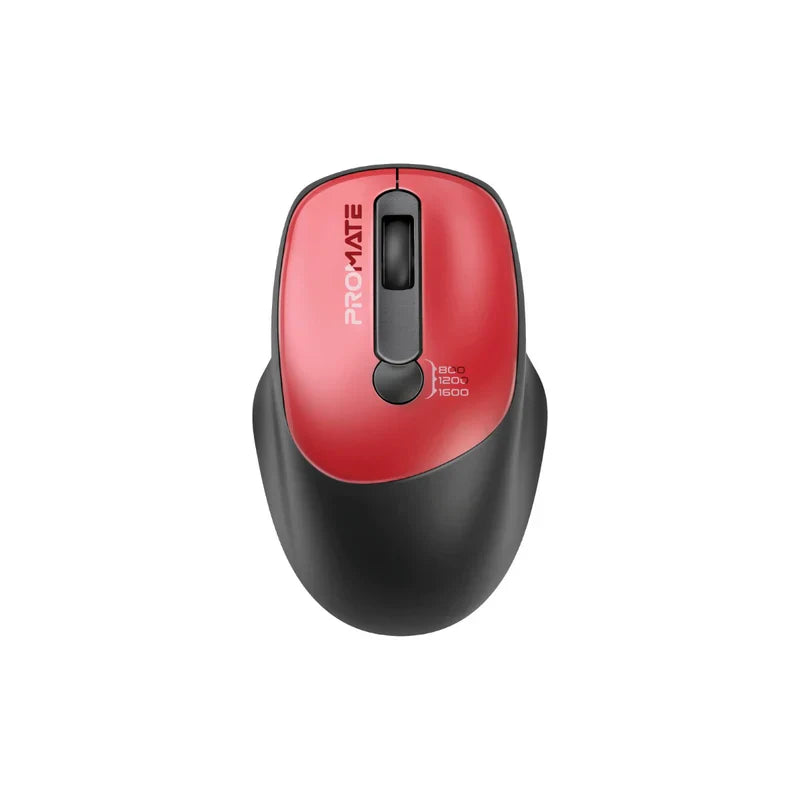 Promate UniGlide EZGrip™ Ergonomic Wireless Mouse – 800/1200/1600 DPI, 2.4GHz Connectivity, 7–10m Range, Ambidextrous Design